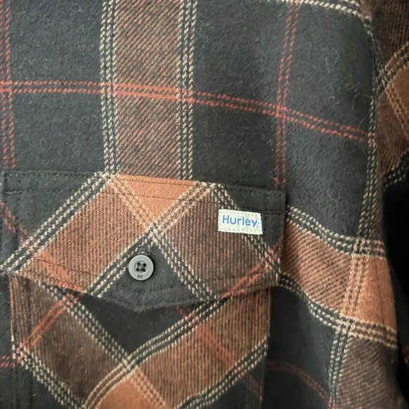 NWT Mens Hurley Medium Weight Flannel Button Down Shirt Orange Black Extra Large - Picture 2 of 7